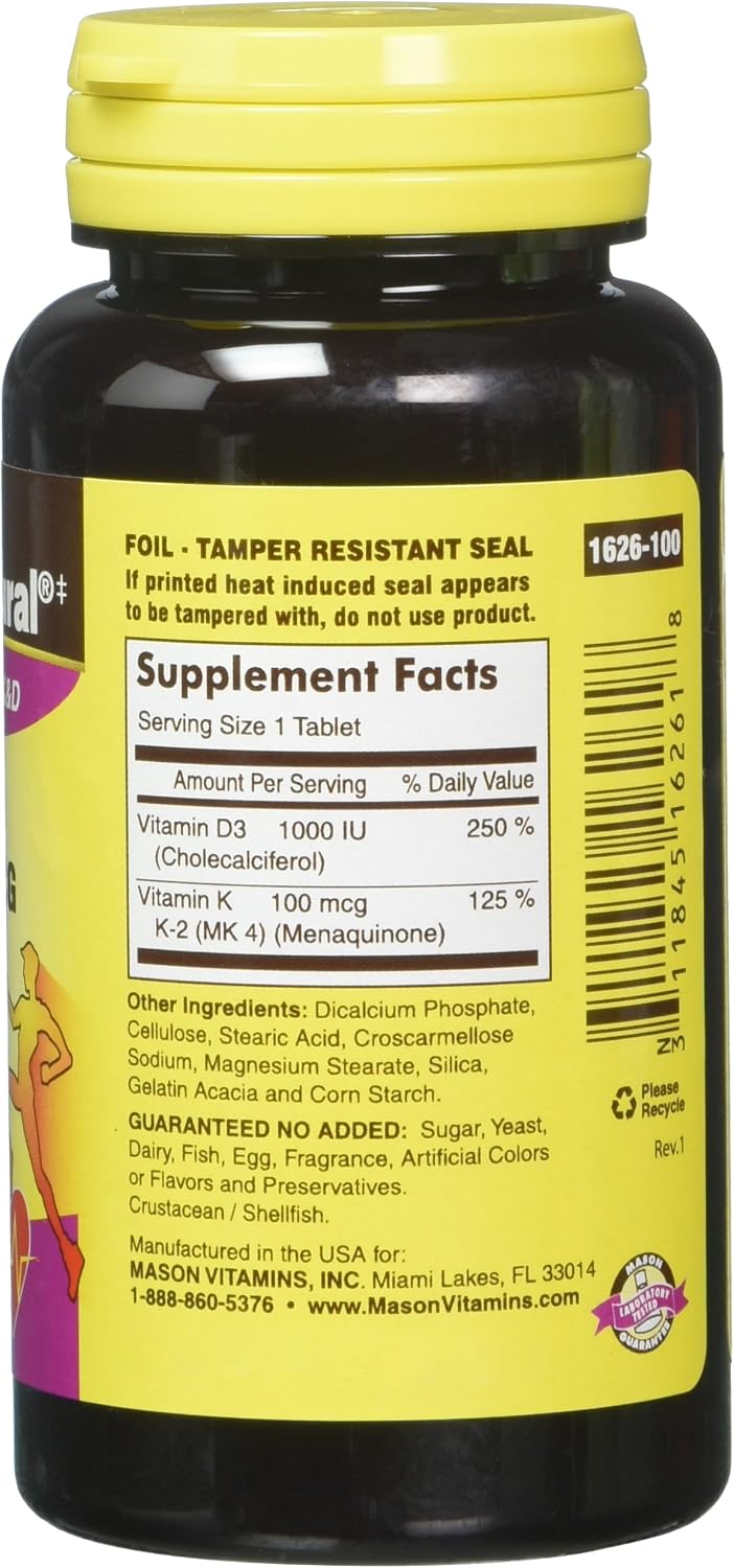 Mason Natural Vitamina K2 100 mcg + D3 1000 UI, 300 comprimidos (3 envases)