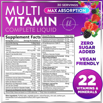 Hello Lovely! Multivitamínico Líquido Sin – Energía y vitalidad: La vitamina B12 ayuda a reducir el cansancio y la – Image 2