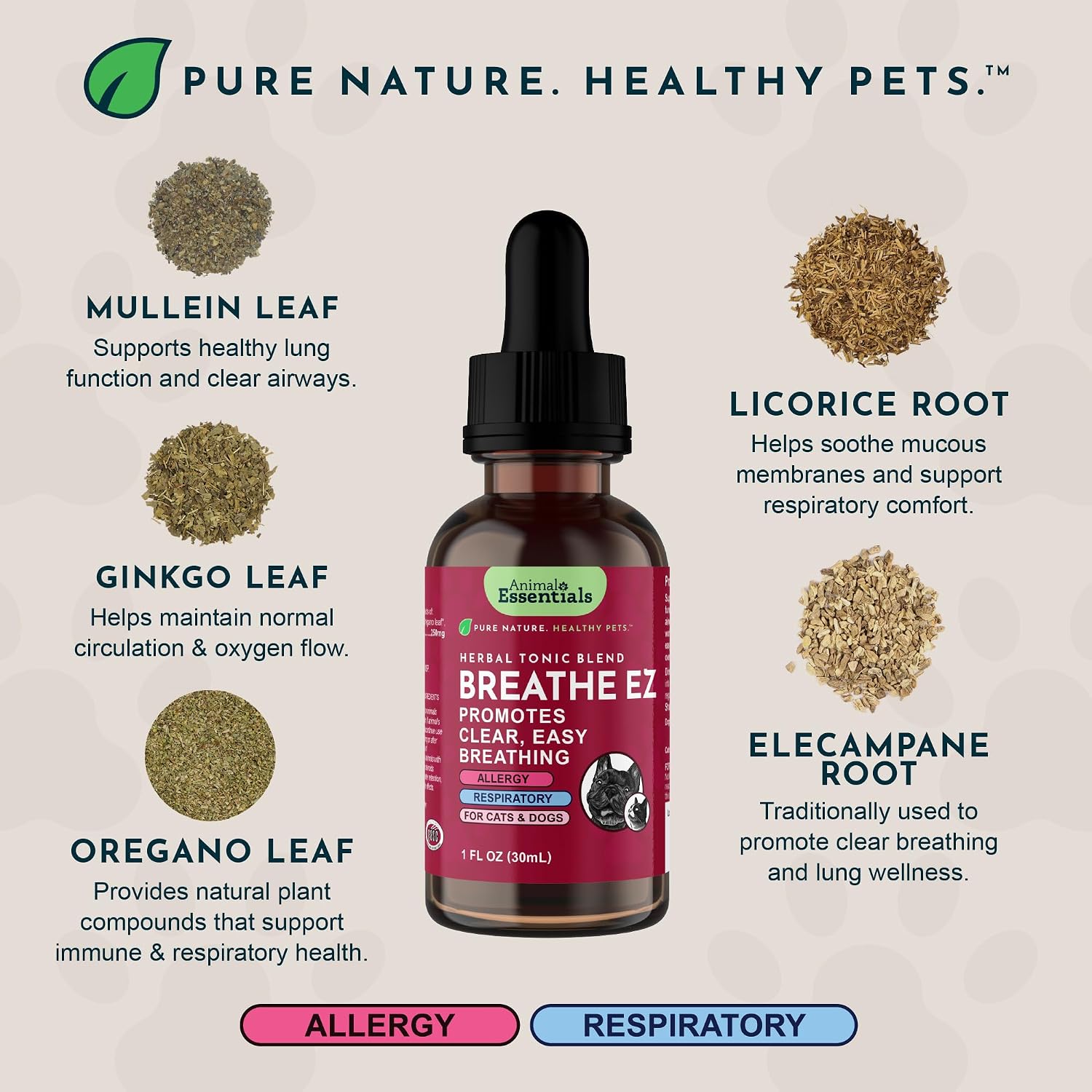 Breathe EZ - Suplemento Herbal para Perros y Gatos, 1 fl oz