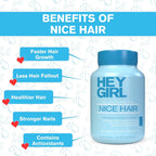 Nice Hair - Suplemento capilar para ayudar a la caída y fortalecer el cabello, con biotina, queratina, ácido fólico, vitaminas y minerales, 60 cápsulas