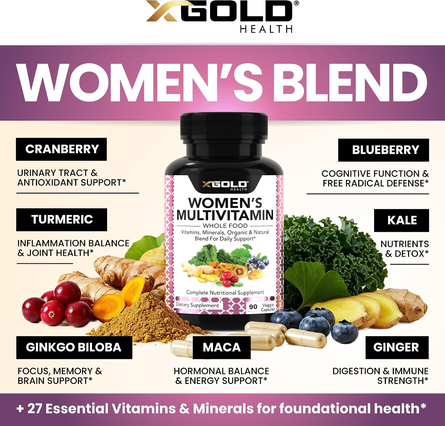 Multivitamínico Vegano para Mujeres 50+ con Superalimentos Orgánicos - 90 Cápsulas