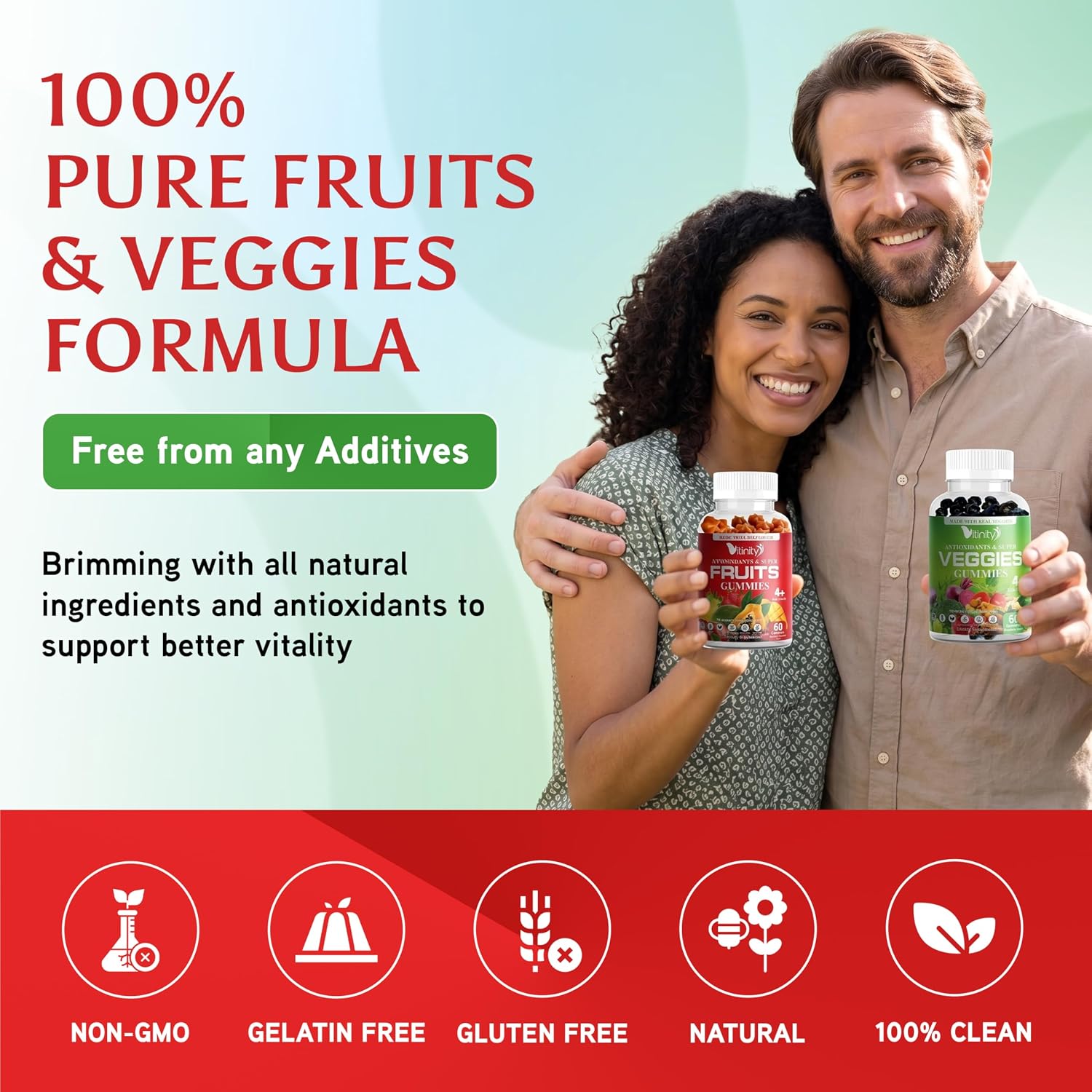 VITINITY Gominolas de Frutas y Verduras - Suplemento Multivitamínico Vegano, 60 unidades (30 días)