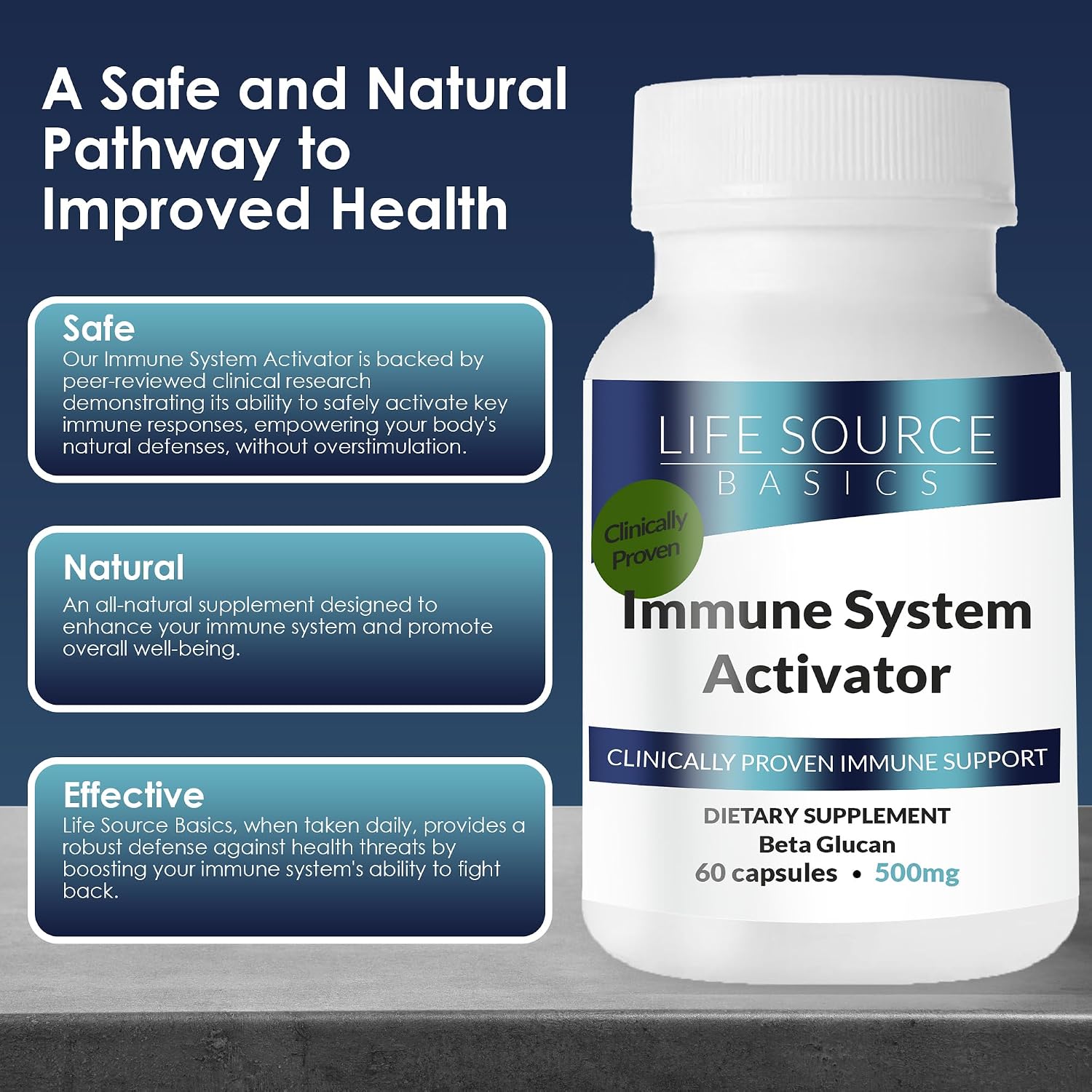 Life Source Basics Activador del Sistema Inmunitario – Beta 1,3/1,6 Glucano 500 mg – 60 Cápsulas