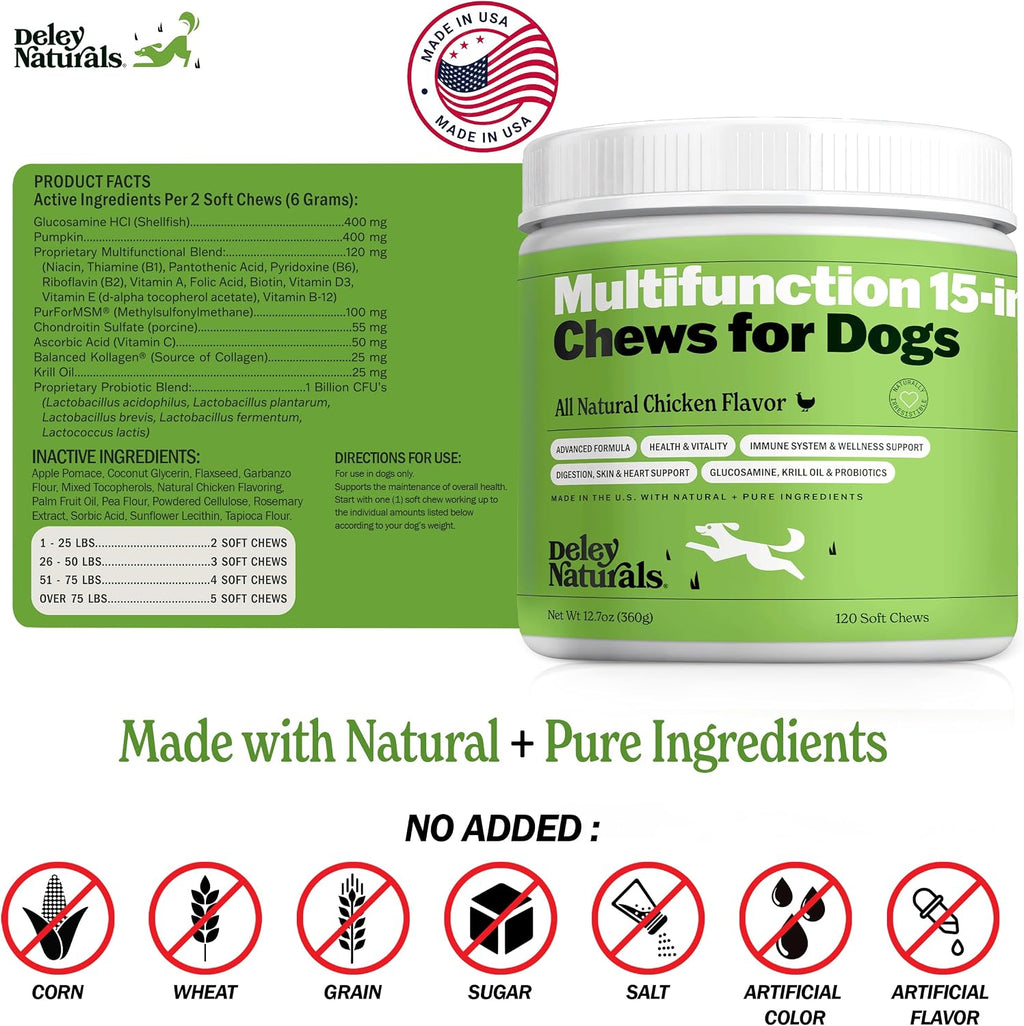 Deley Naturals 15 en 1 Multivitamínico para Perros - 120 Masticables