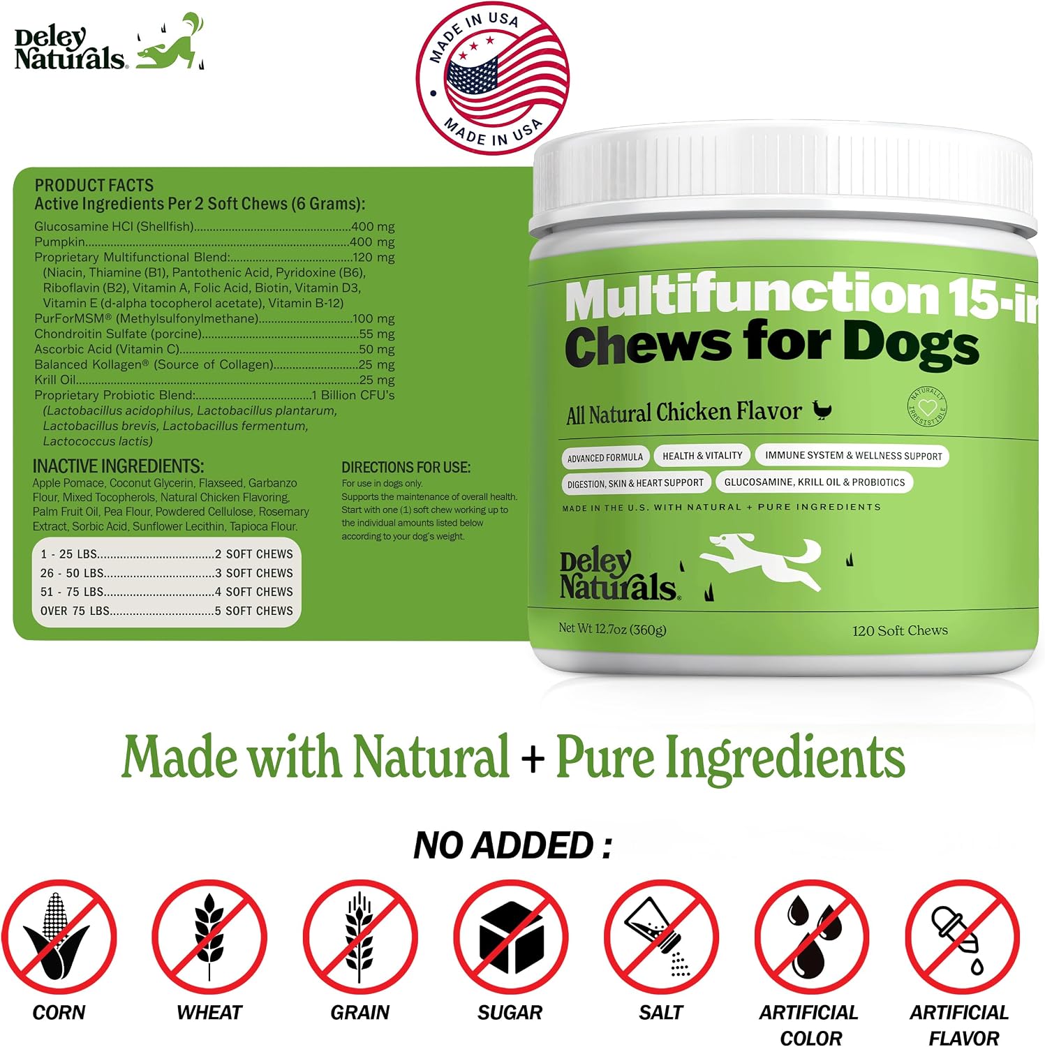 Deley Naturals 15 en 1 Multivitamínico para Perros - 120 Masticables
