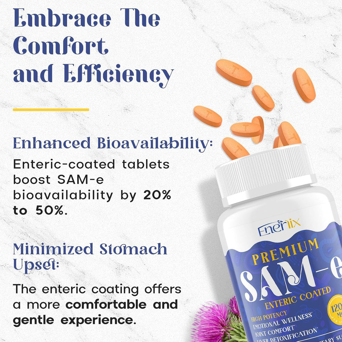 Enerlix SAM-e 1200 mg con CoQ10 y 5-HTP - 60 Comprimidos Recubiertos Entéricos Veganos – Image 6