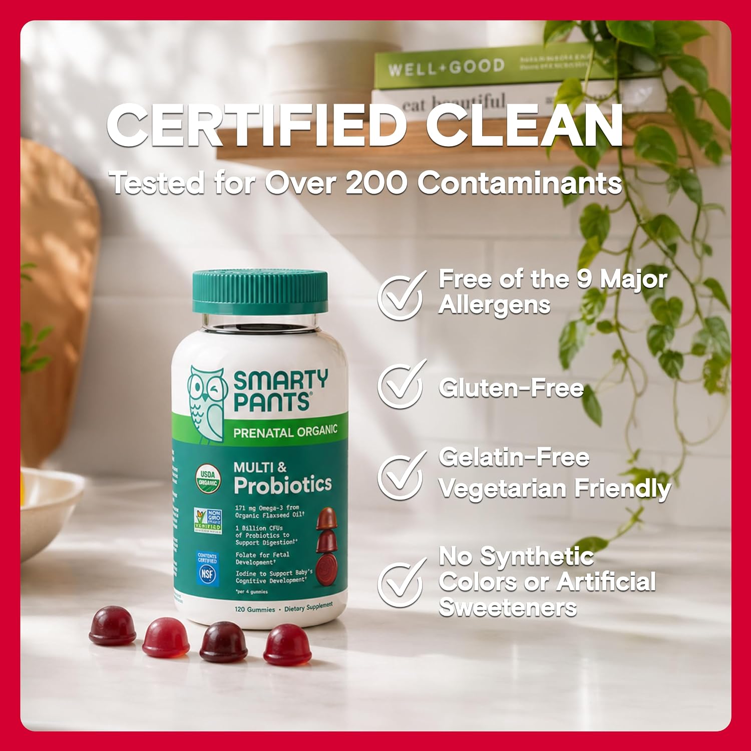SmartyPants Vitaminas Prenatales Orgánicas para Mujeres - Gominolas Multivitamínicas con Probióticos, Metilfolato, Omega 3 (ALA), Vitamina D3, C, B12, B6, A, K2, Zinc y Colina - 120 unidades (30 días)
