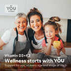 You Vites Vitamina D3 + K2 - Máxima Absorción, 5000 UI D3 y 100 mcg K2 MK-7 con BioPerine - Apoyo Óseo, Cardíaco e Inmunológico - No Transgénico, Sin Gluten - 90 Cápsulas