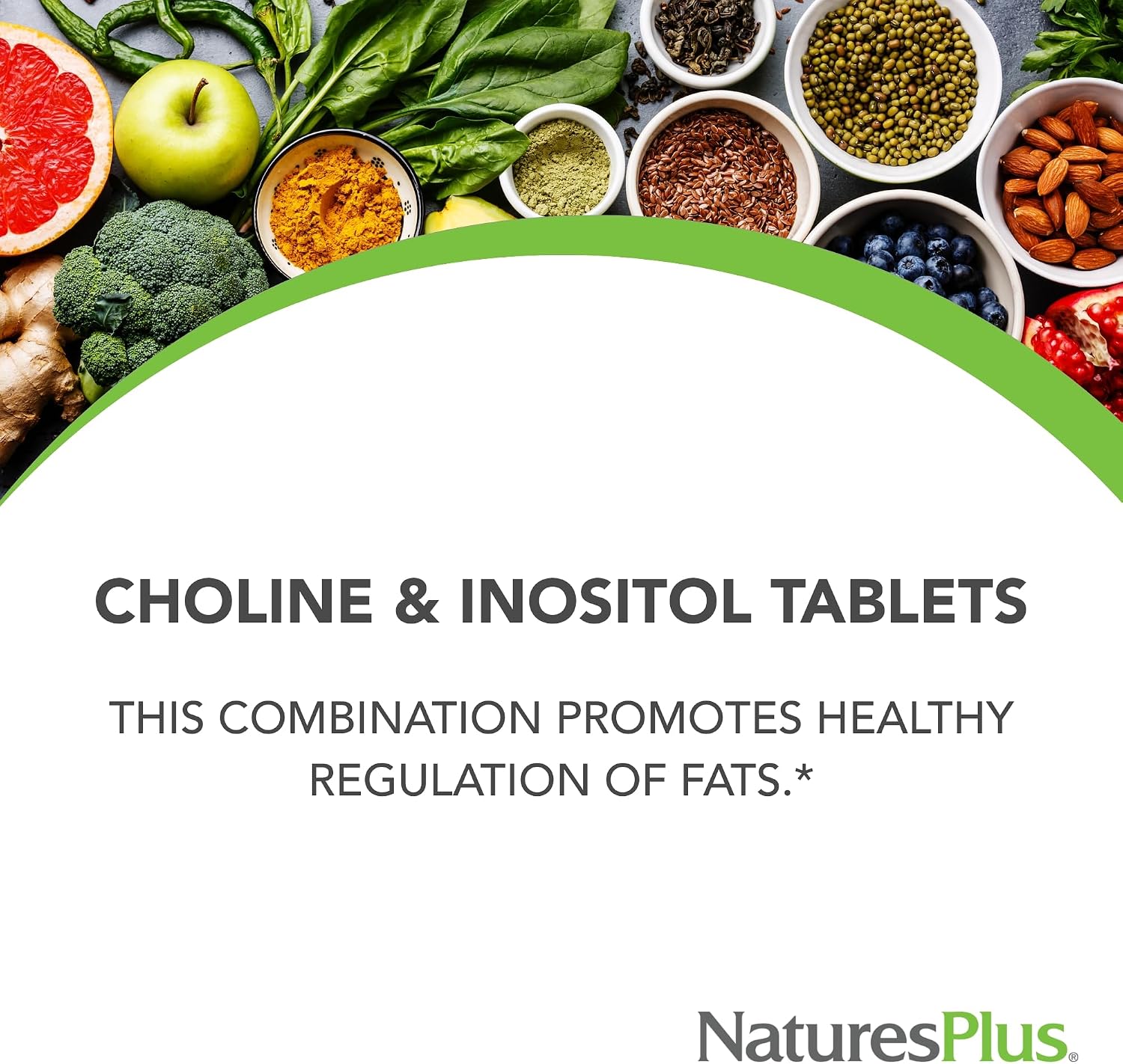 NaturesPlus Colina e Inositol - 500 mg, 60 Comprimidos Vegetarianos - Apoyo al Sistema Nervioso y Función Hepática Saludable - Sin Gluten