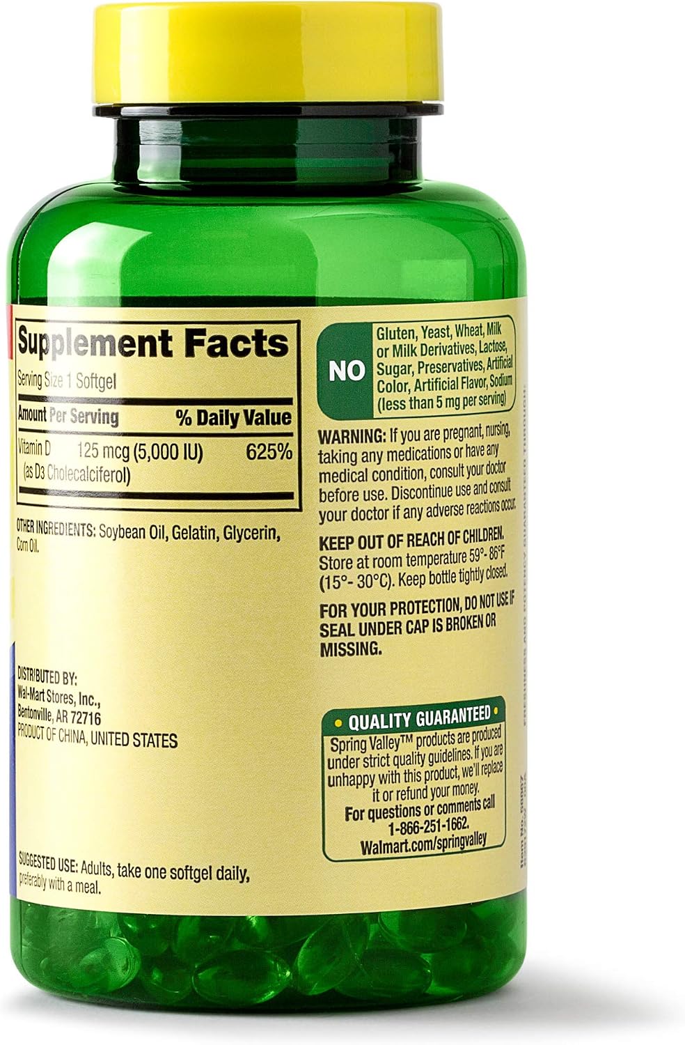Spring Valley Vitamina D3 5000 UI (125 mcg) - 400 Cápsulas Blandas
