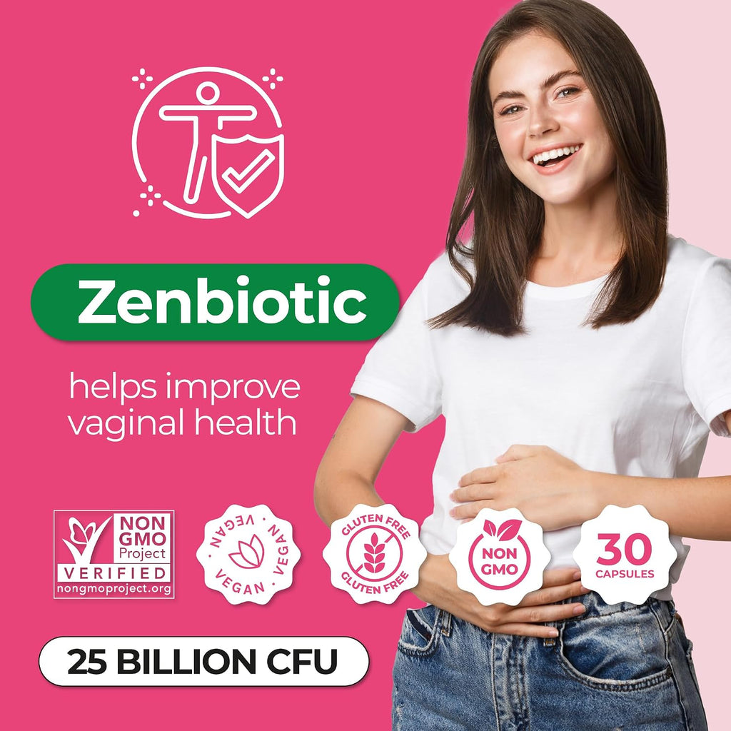 ZENZSUAL Zenbiotic Probióticos para Mujeres – 25 Mil Millones UFC, Salud Vaginal y Equilibrio del pH, Control de Olores y Levaduras, Salud Digestiva e Intestinal, Confort Urinario, 30 Cápsulas Veganas