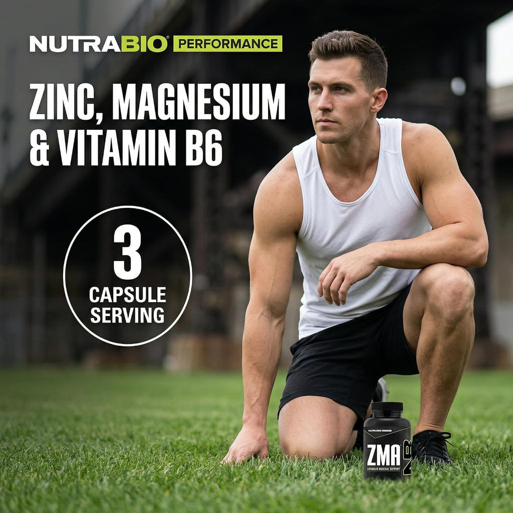 NutraBio ZMA - 180 Capsules - Zinc, Magnesium and Vitamin B6