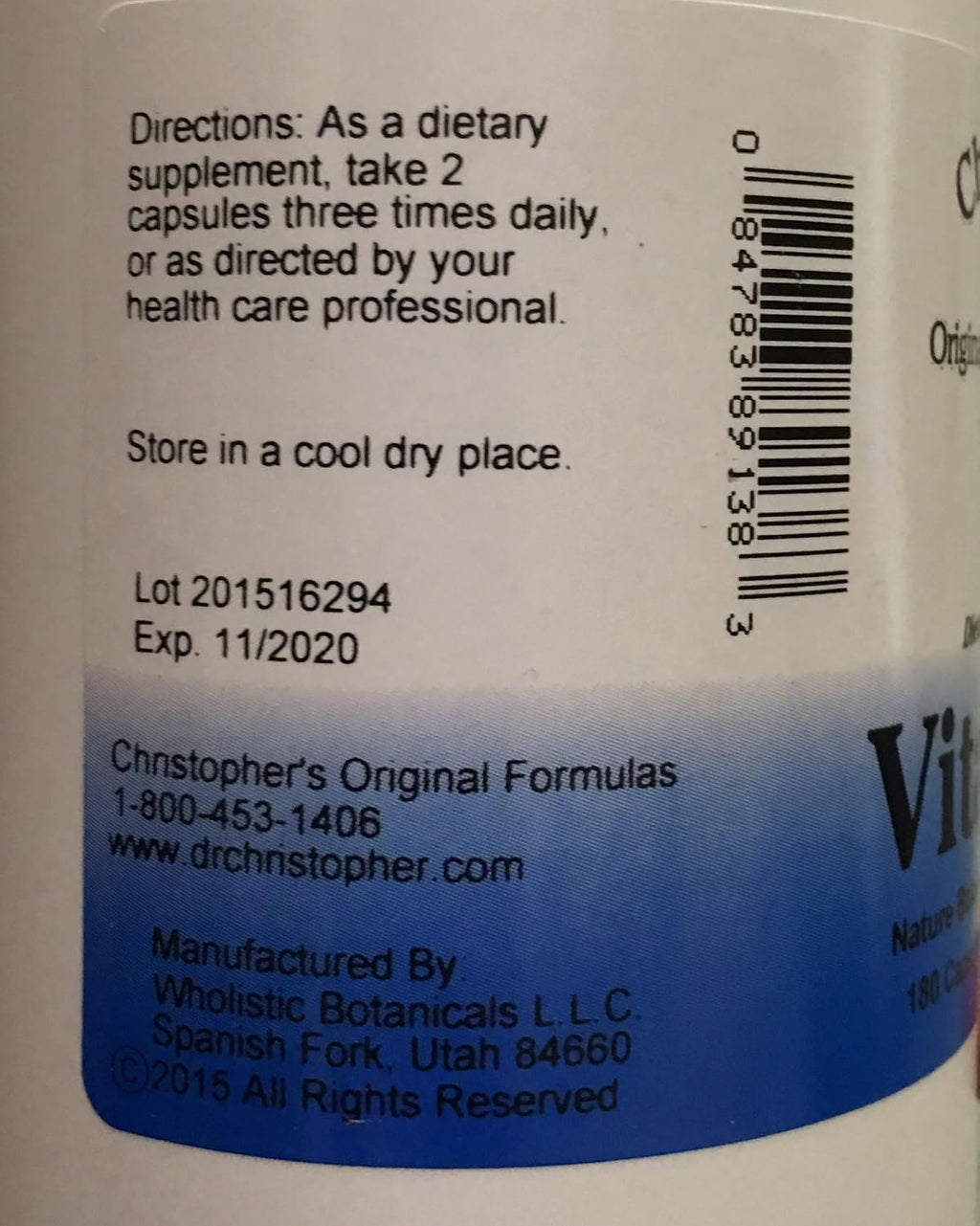 Christopher's Original Formulas Vitalerbs, Nutrient-Rich Herbal Supplement, 180 Veggie Capsules
