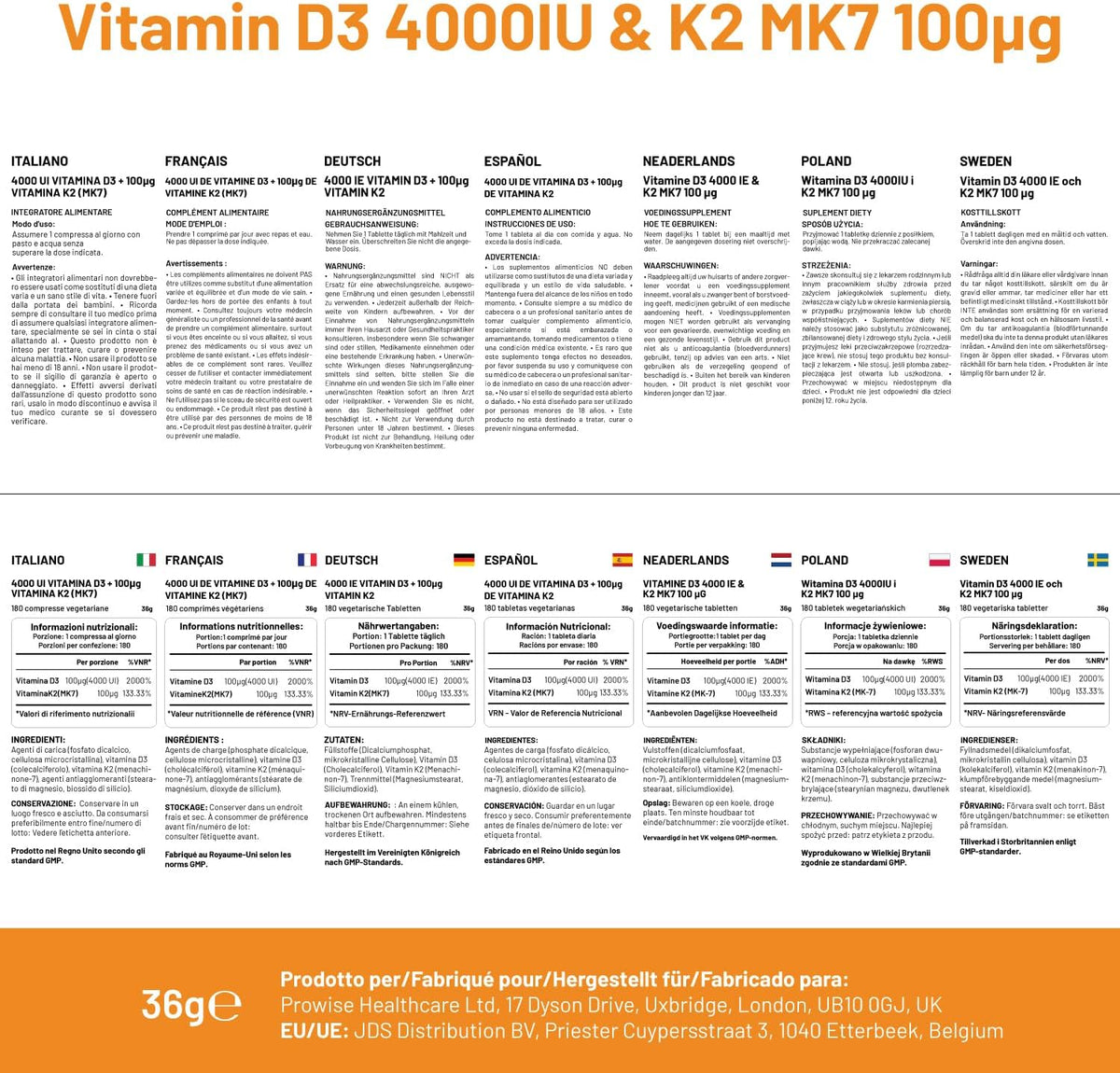 Prowise Healthcare Vitamina D3 4000UI y K2 MK7 100µg – 180 Comprimidos Vegetarianos – Image 7
