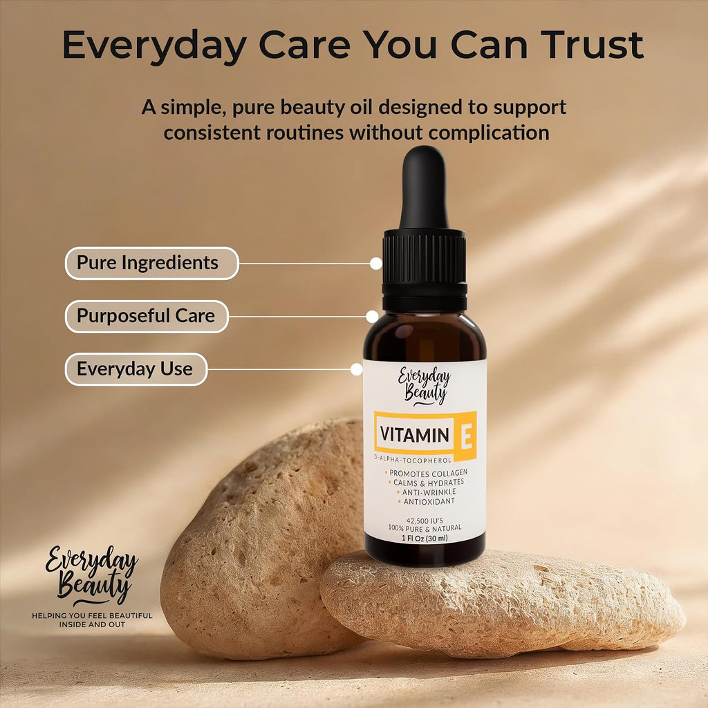 Ultra Pure Vitamin E Oil – 100% Natural D-Alpha Tocopherol from Wheat Germ – Thick Amber Oil, Not a Blend – Glass Bottle & Dropper