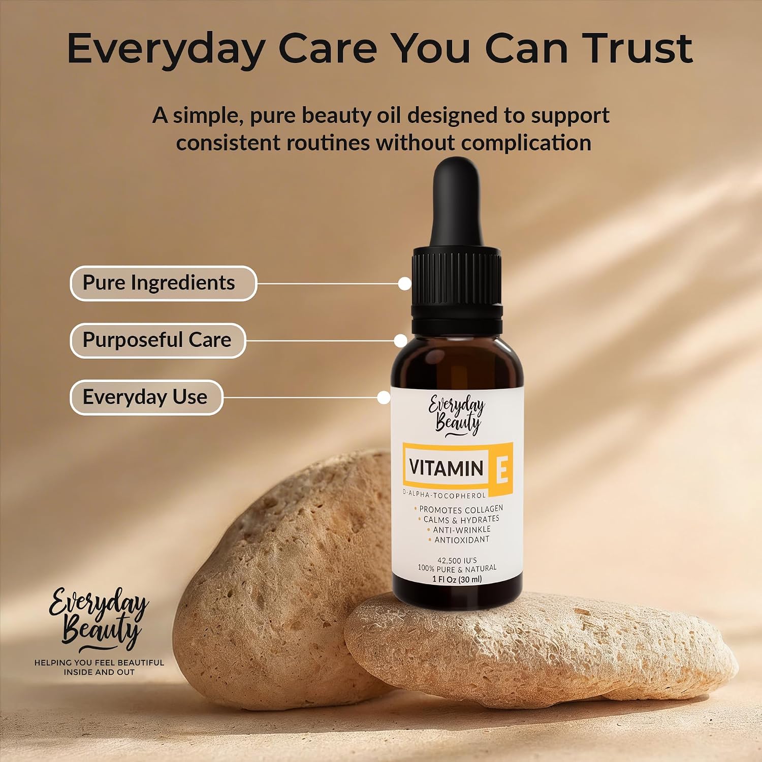 Ultra Pure Vitamin E Oil – 100% Natural D-Alpha Tocopherol from Wheat Germ – Thick Amber Oil, Not a Blend – Glass Bottle & Dropper