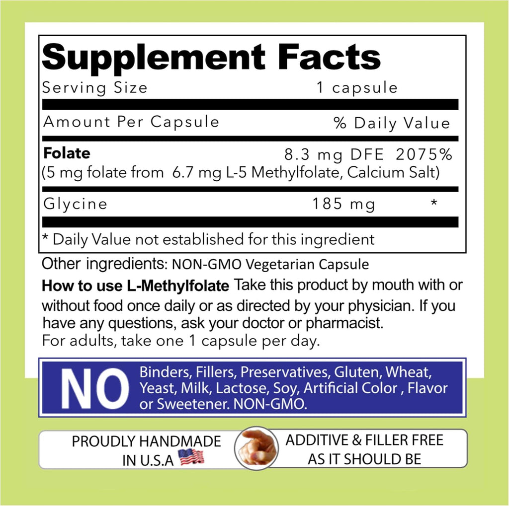 Our Daily Vites L-Metilfolato 5mg – Metilfolato Activo 5-MTHF, 90 Cápsulas