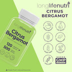 Extracto de Bergamota 500mg - 120 Cápsulas Vegetarianas - 40% Flavanonas Polifenólicas - 4 Meses de Suministro - Antioxidante Natural - LongLifeNutri