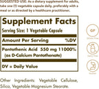 Solgar Pantothenic Acid 550 mg - 100 Vegetable Capsules - Vitamin B5