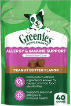 Greenies Supplements Sensitive Care Allergy & Immune Support - Snacks blandos para perros - Fórmula sin pollo - Sabor a mantequilla de cacahuete - Bolsa de 220 g (40 unidades)