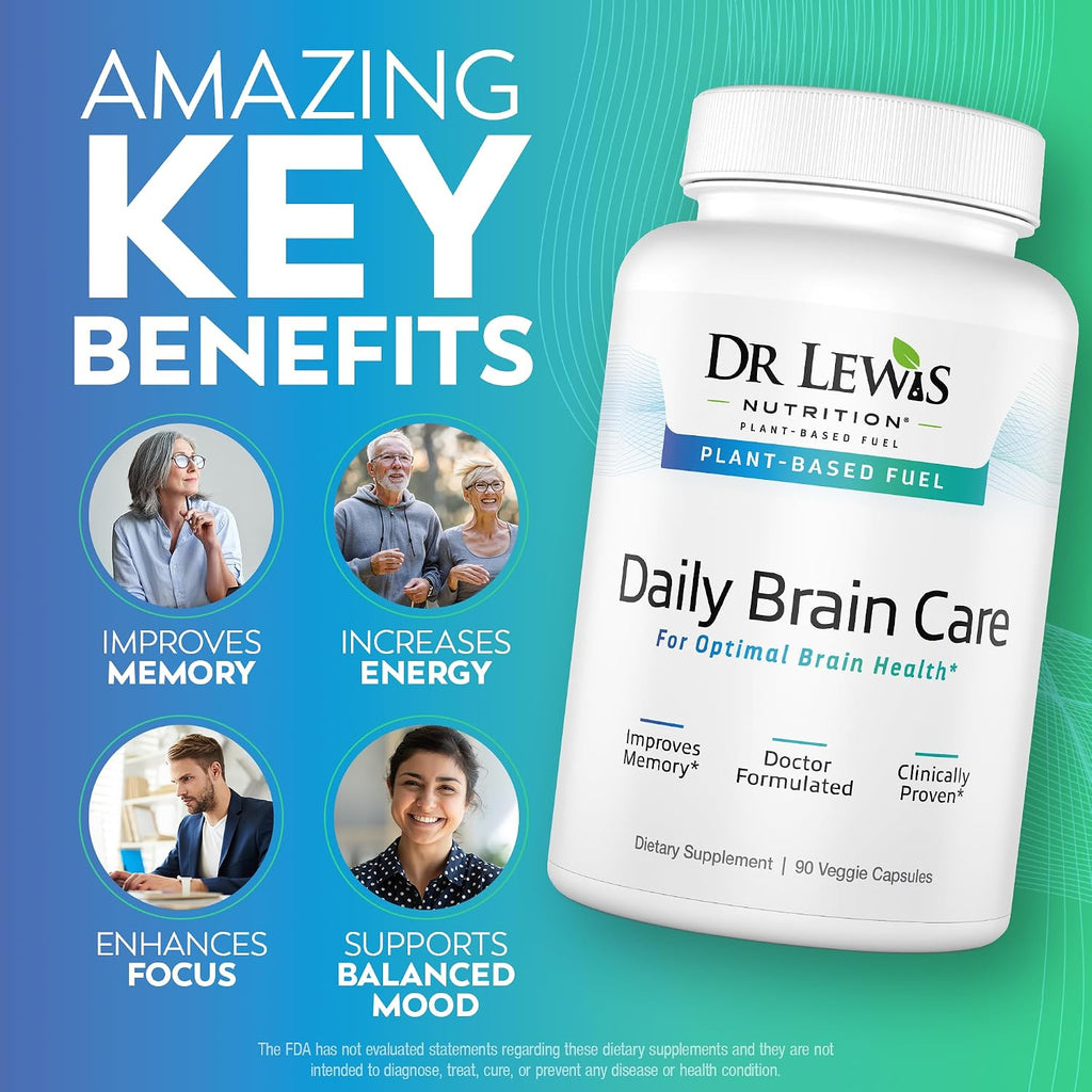 Dr Lewis Daily Brain Care Cápsulas - Suplemento para la Memoria y Concentración con Aloe Vera - 90 Cápsulas