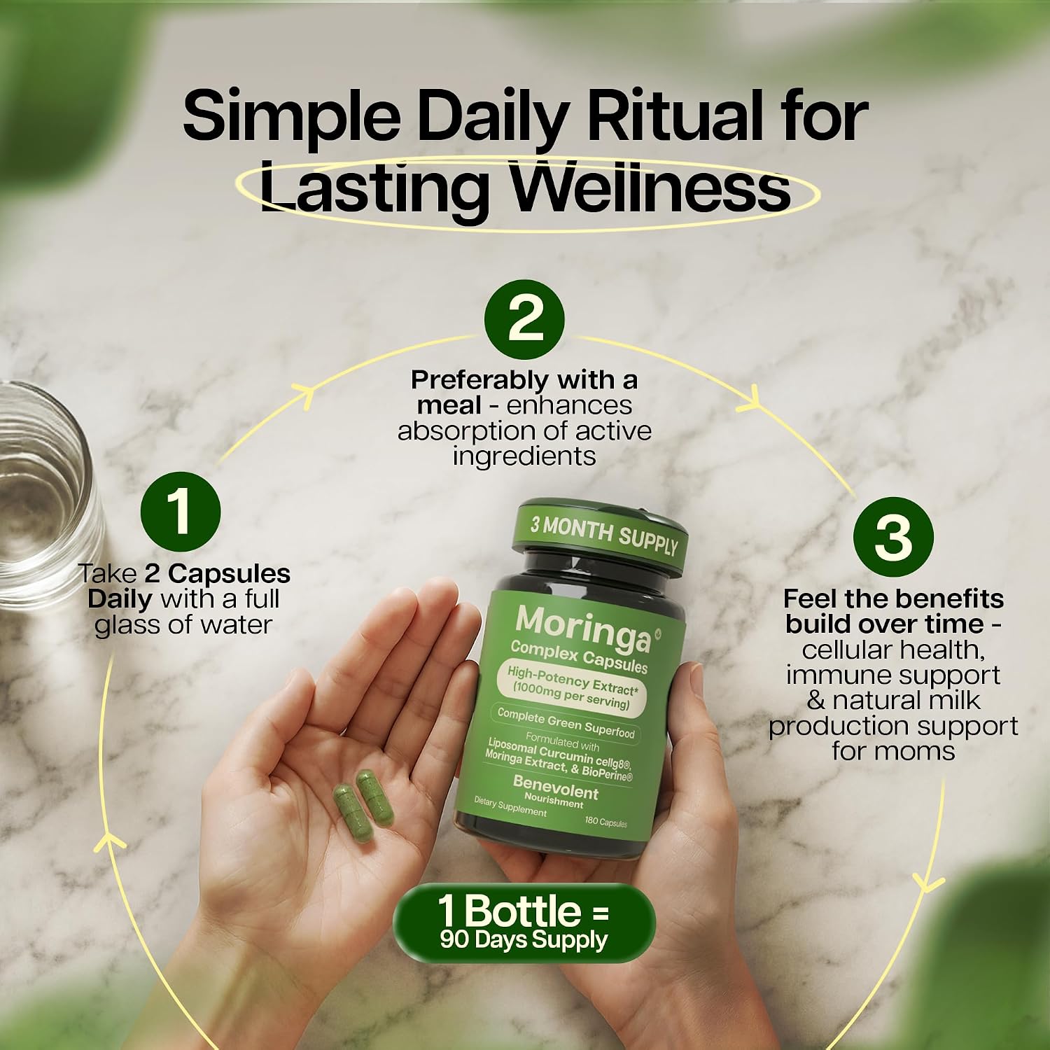 Benevolent Moringa Cápsulas con Curcumina Liposomal y BioPerine – 180 Cápsulas