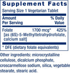 Life Extension Folato Optimizado - L-metilfolato - 1700 mcg DFE, 100 Comprimidos Vegetarianos