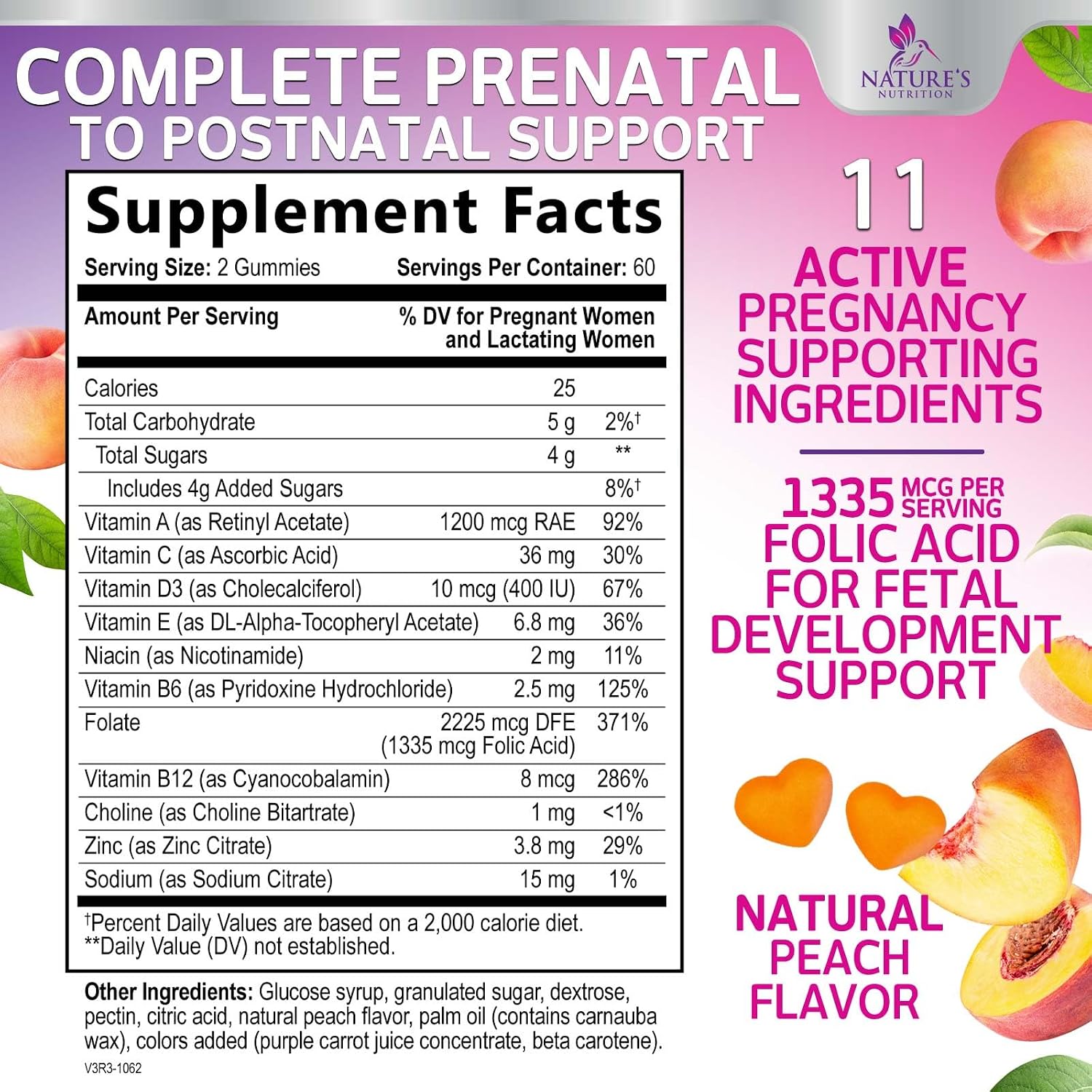 Vitaminas Prenatales en Gominolas con Ácido Fólico, Vitaminas A, C, D3, B12, B6 - 120 Gomitas