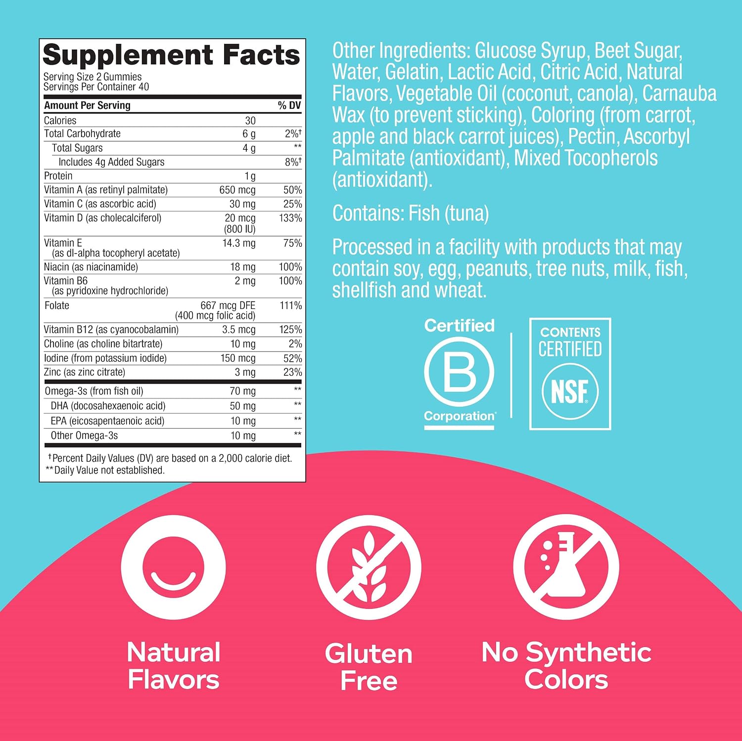 OLLY Gomitas Multivitamínicas Prenatales – Ácido Fólico, Vitamina D, Omega-3 DHA – Sabor Cítricos y Bayas – 80 unidades