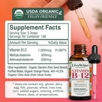 Organic Vitamin B12 1000 mcg Sublingual Liquid Drops - Naranja - 1 oz (6 Meses de Suministro)