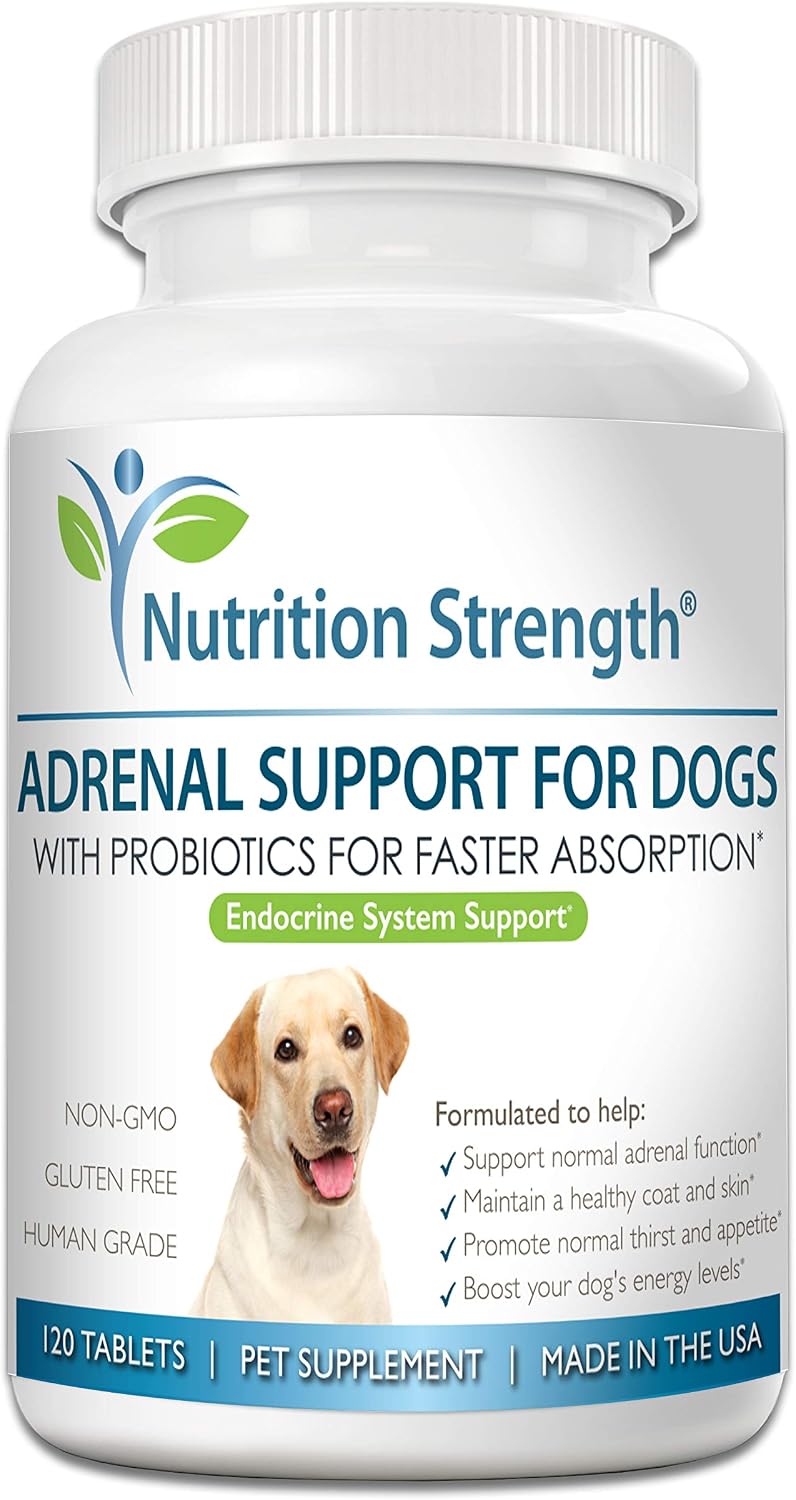 Nutrition Strength Adrenal Support for Dogs - Suplemento Adrenal para Perros, 120 Comprimidos Masticables
