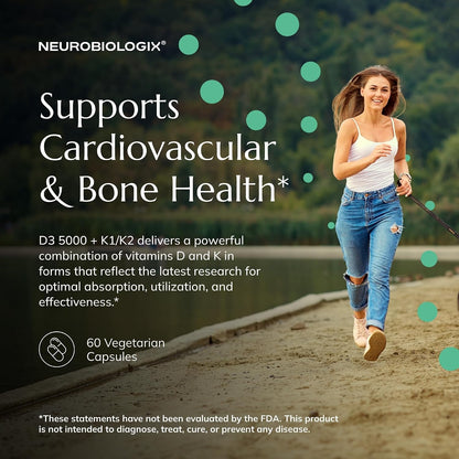 Neurobiologix Complejo de Vitamina D3 + K2 Cofactor, 10.000 UI D3 con K2 MK-7, Zinc y Boro, 60 Cápsulas – Image 2