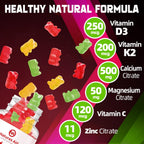 Natures Aid Gominolas de Vitamina D3 y K2 sin Azúcar con Calcio, Magnesio, Vitamina C y Zinc - 60 Gominolas Veganas