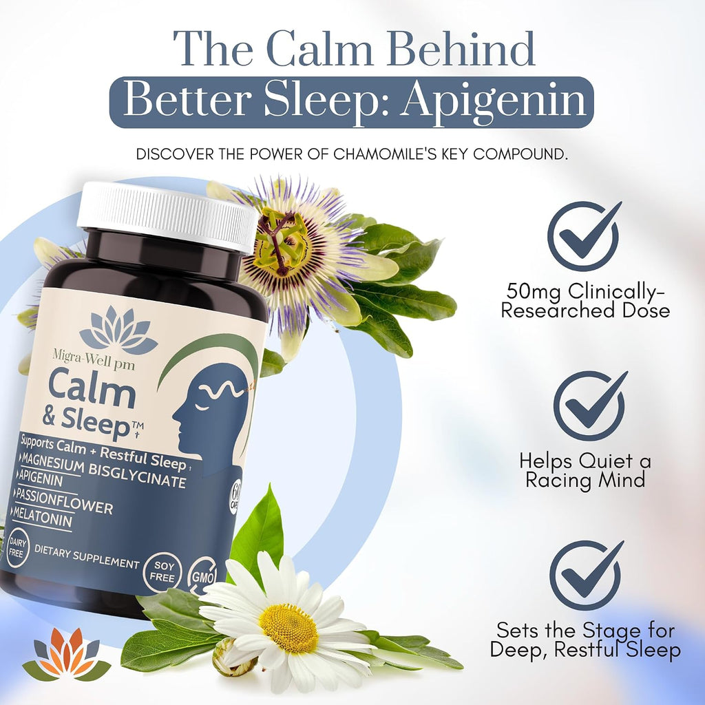 Calm & Sleep: Ayuda para Dormir con Magnesio Bisglicinato, Apigenina y Pasiflora – 60 Cápsulas