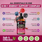 NUTRAHARMONY Complejo B Líquido USDA Orgánico - 20000 mcg con B5, B12 Metilcobalamina, B1, B6, B7, B9, B3 - Sabor Natural a Bayas, Sin Azúcar, 118 ml