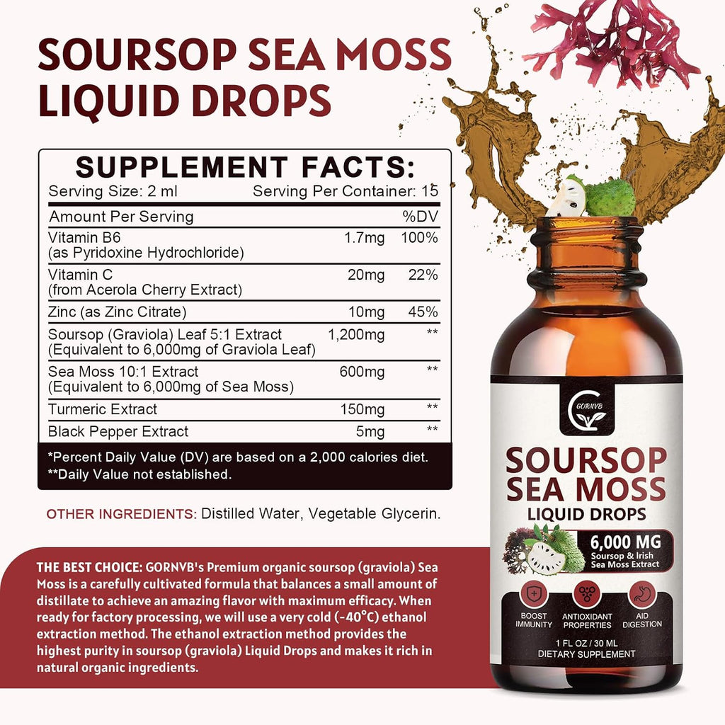 GORNVB – Gotas de Soursop Graviola Multivitamínico (2 Paquete, 30 ml cada botella)