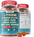 Complemento Cerebral 11-en-1 con L-Tirosina, L-Teanina, B12 Metilada, B6, Melena de León, Ginkgo Biloba, Bacopa Monnieri, Colina - Gominolas sin Azúcar, 2 Paquetes