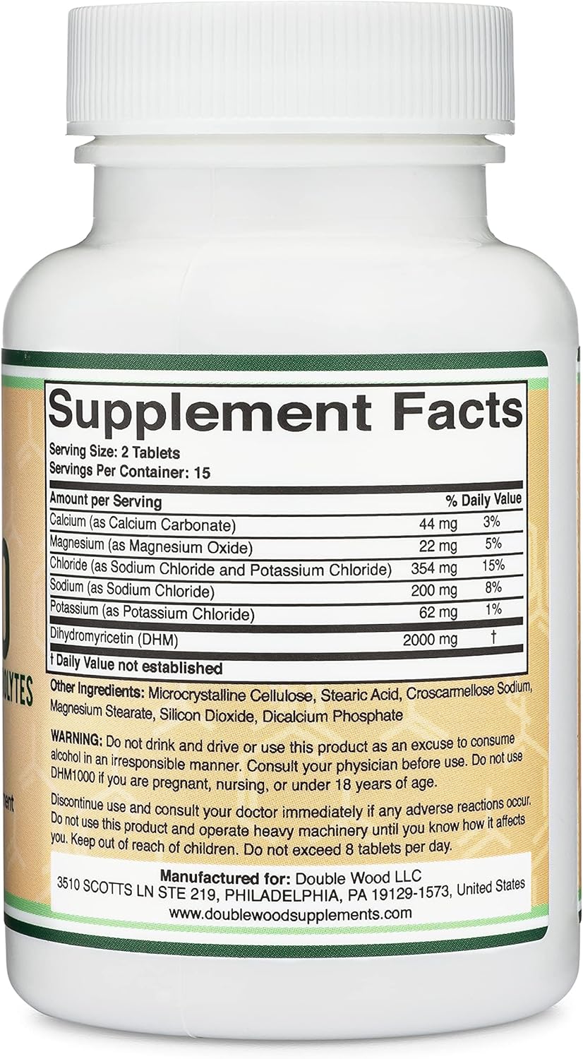 DHM1000 Dihidromiricetina (DHM) Tabletas - 1.000mg por Cápsula (30 Unidades) con Electrolitos