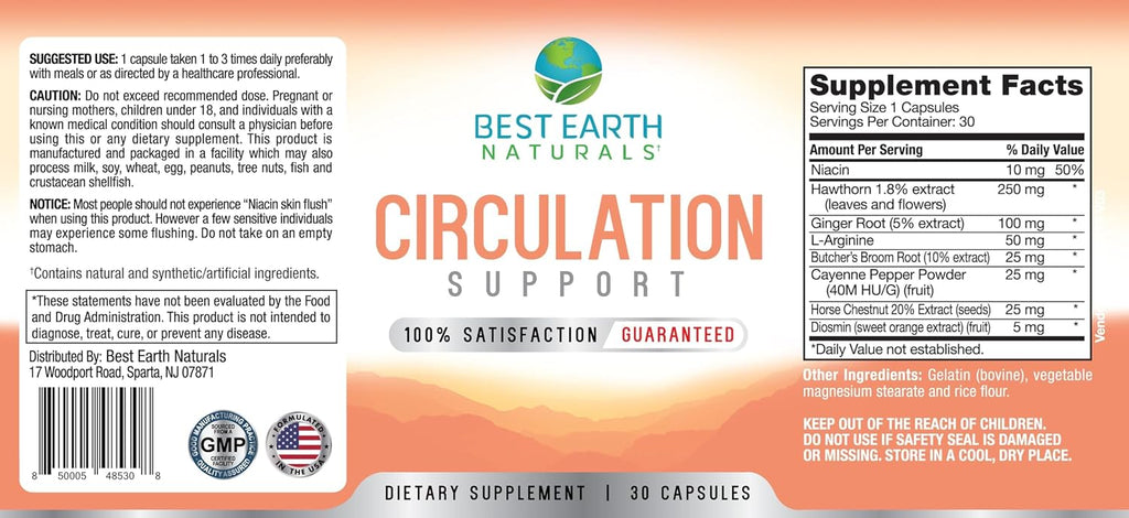Best Earth Naturals Suplemento de Circulación - Fórmula Equilibrada para el Apoyo Circulatorio - 30 Cápsulas