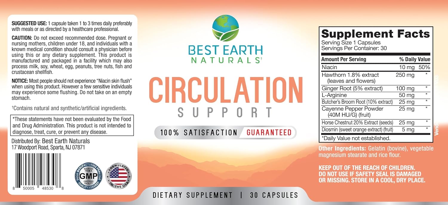 Best Earth Naturals Suplemento de Circulación - Fórmula Equilibrada para el Apoyo Circulatorio - 30 Cápsulas