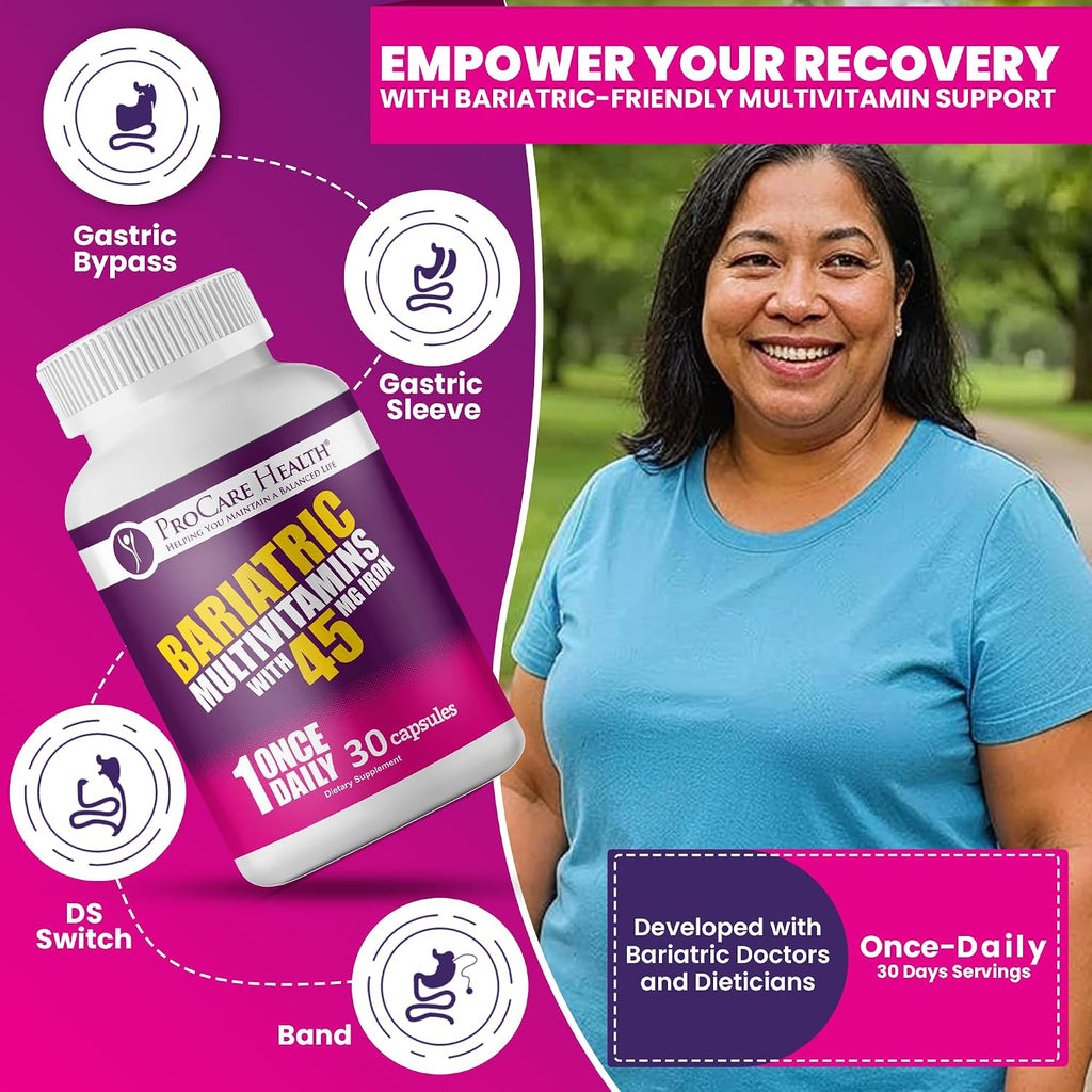 ProCare Health Bariatric Multivitamin with 45mg Iron (30 Capsules) - Once Daily for Post-Operative Support