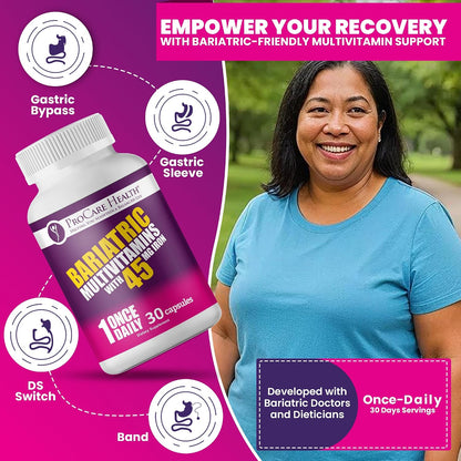 ProCare Health Multivitamínico Bariátrico con 45mg de Hierro (30 Cápsulas) - Una Vez al Día para Apoyo Postoperatorio – Image 2