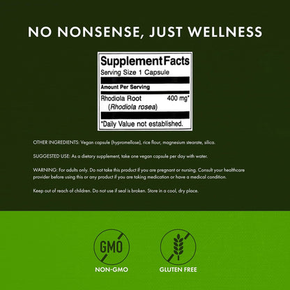 Swanson Rhodiola Rosea Raíz - 400 mg - 100 Cápsulas (4 Envases) – Image 2
