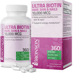 Bronson Ultra Biotina 10.000 mcg - Complemento para Cabello, Piel y Uñas - 360 Cápsulas Vegetales