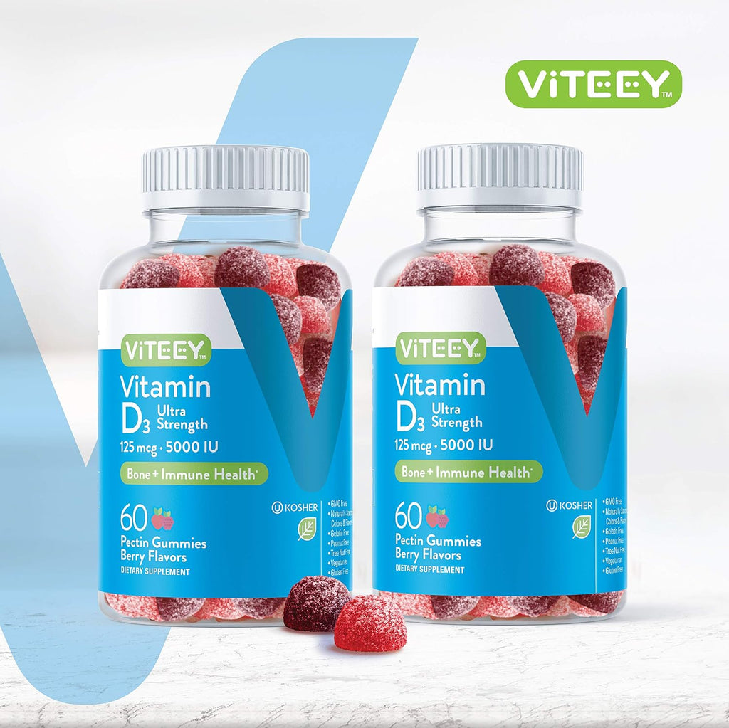Viteey Vitamin D3 Gummies – 5000 IU (125 mcg) – 120 Gominolas para Adultos y Adolescentes
