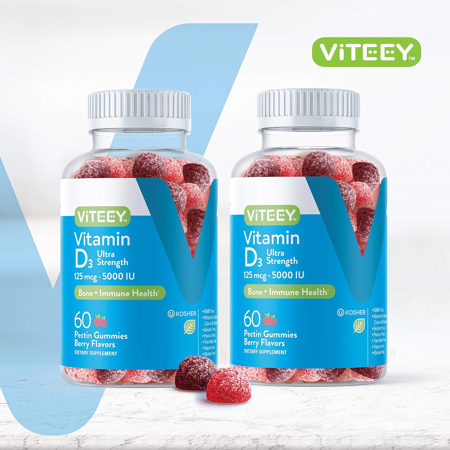 Viteey Vitamin D3 Gummies – 5000 IU (125 mcg) – 120 Gominolas para Adultos y Adolescentes