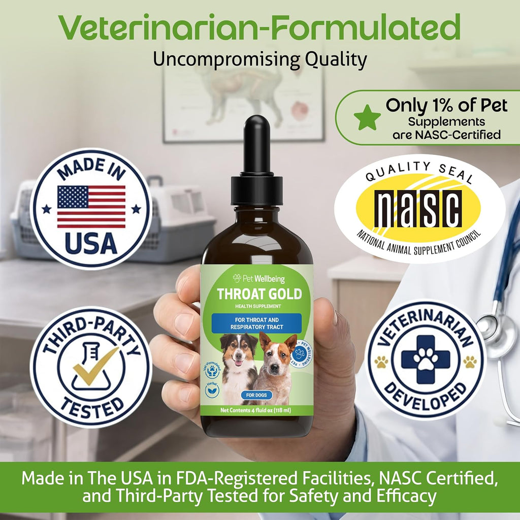 Pet Wellbeing Throat Gold para Perros - Fórmula Líquida 118 ml