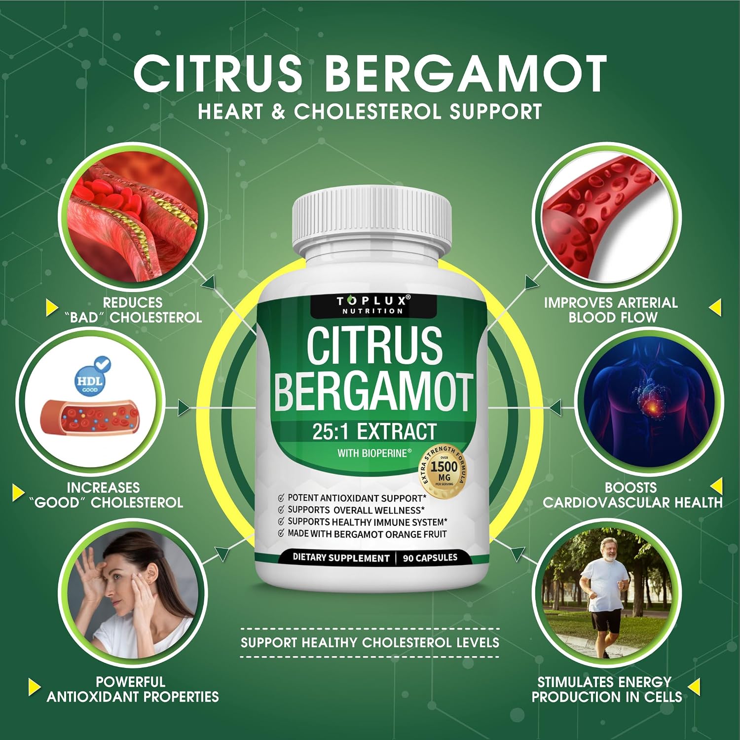 Citrus Bergamot Supplement 1500mg - 25:1 Extract - 90 Cápsulas