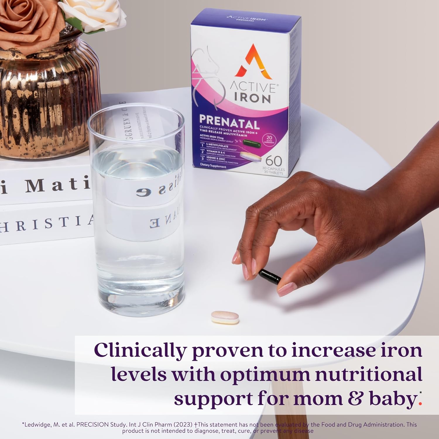 Active Iron Hierro 25mg + Multivitamínico Prenatal, 30 Cápsulas + 30 Comprimidos