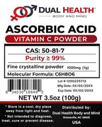 Ácido Ascórbico en Polvo Puro 100 g - Cristales de L-Ácido Ascórbico - Ingrediente Único - Polvo Fino Cristalino - Bolsa Resellable